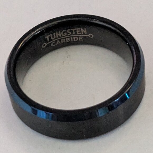 TUNGSTEN CARBIDE Dark Blue Black Wedding Band Ring Size 6.5 - Picture 1 of 6